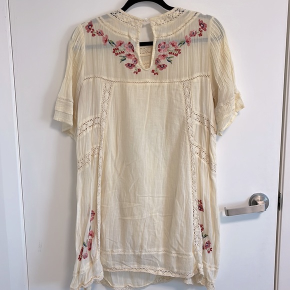 Free People Cream and Pink Floral Embroidered lined mini dress - Picture 4 of 4